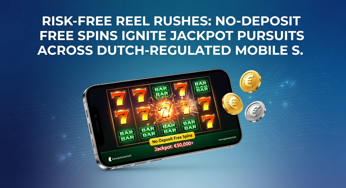 Smartphone met actieve no-deposit free spins op een jackpot-slot, met opgloeiende reels en stijgende meter in een Nederlands casino-omgeving