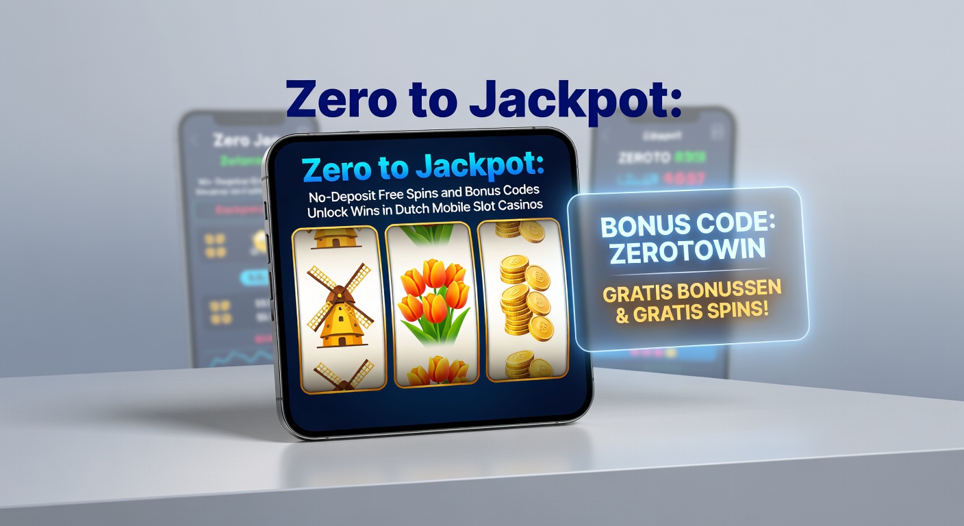 Mobiele slotmachine met vallende munten en bonuscodes op een Nederlands casino-scherm, symboliserend de transitie van nul inleg naar jackpotwinsten